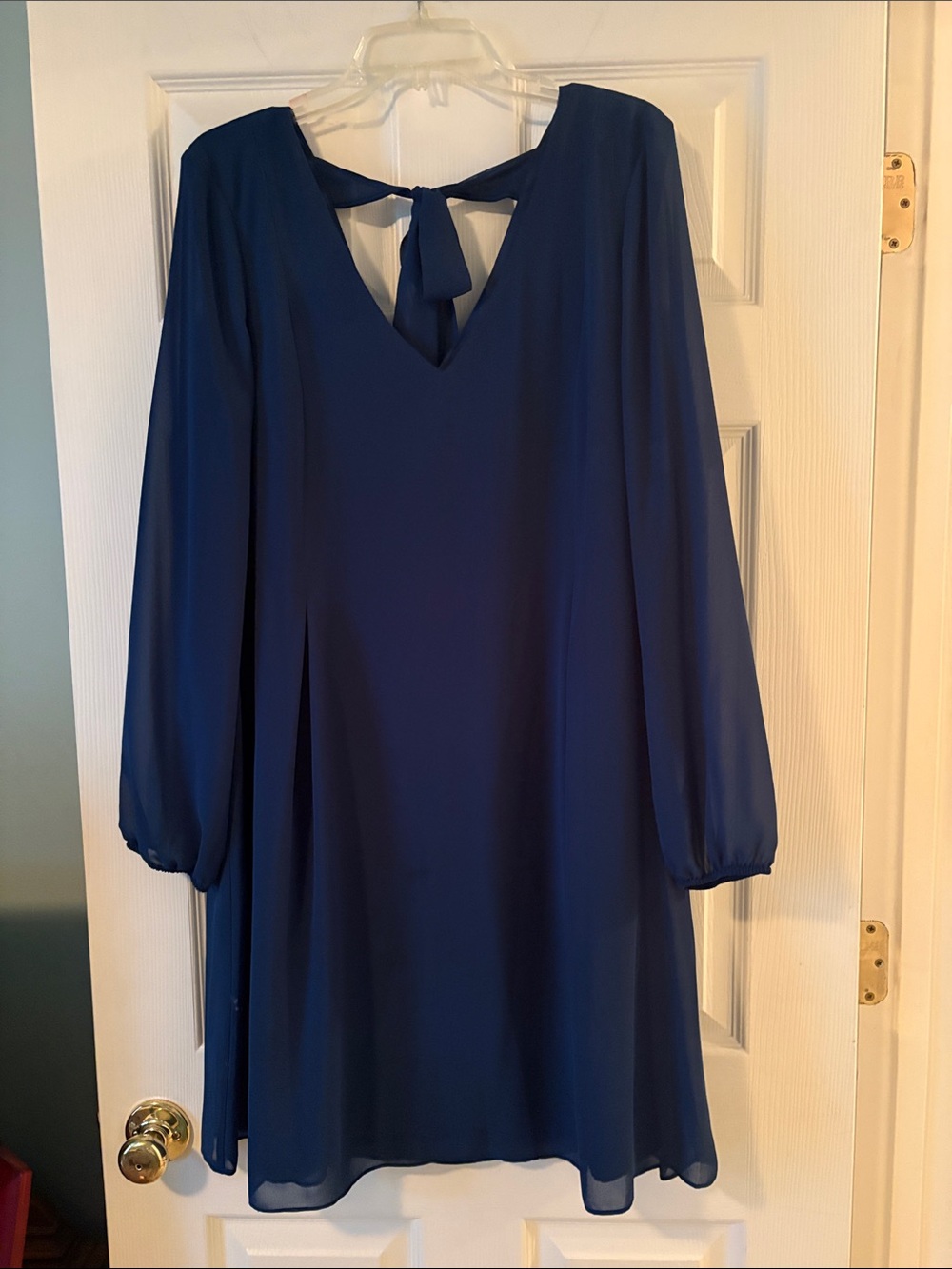 INC International Concepts Dark Teal Long-Sleeve Tie-Back Shift Dress